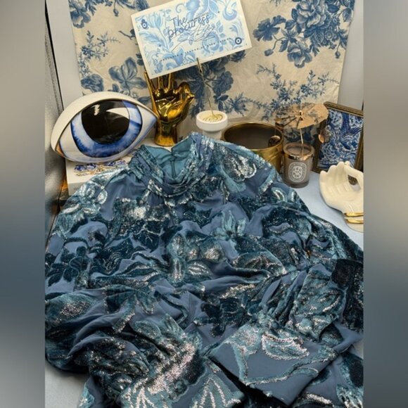 🆕 SIMKHAI 🧿 NWOT Halen Draped Velvet Mini Dress, Celestial Blue - Sz US 8 - Picture 11 of 14